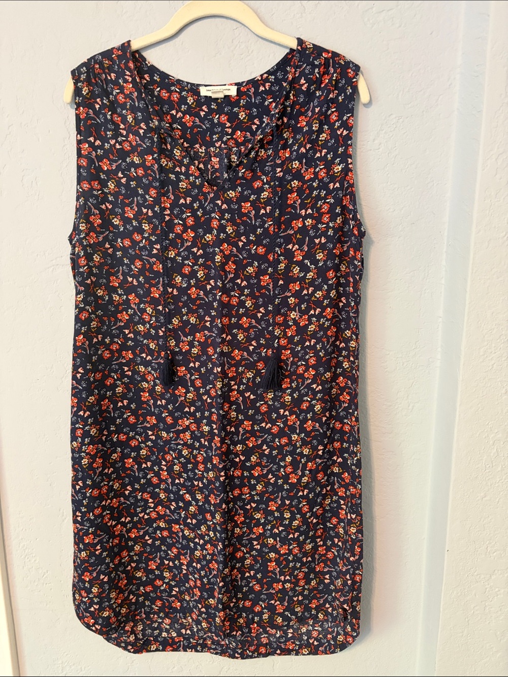 beachlunchlounge Navy Floral Sleeveless Mini Dress with Red Accents